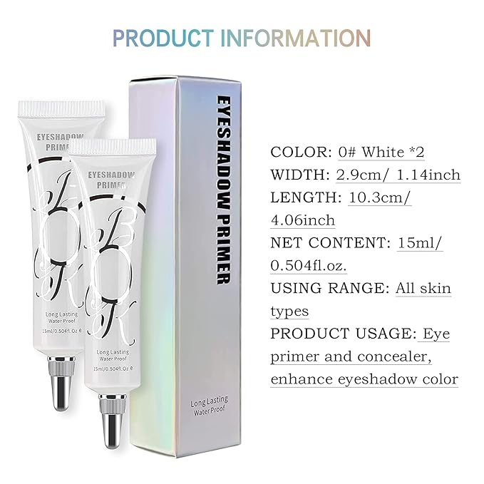 2 Pack Matte Eyeshadow Primer for Oily Lids White Eyeshadow No Crease Eye Primer Makeup Eyeshadow Base Waterproof & Smudge-proof & Long Lasting Cream Liquid Eye-shadow for All Shadows (Set A)