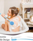 VWMYQ 2 Pack Back Scrubber for Shower, 17in Lengthen Long Handle Body Brush, Double Sided Shower Brush for Shower Exfoliating and Massage Can Produce Rich Foam, Long Handle Back Scrubber for Men