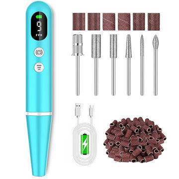 Cordless Electric Nail Drill File kit:Nail File Electric with 9 Speed LED Display for Acrylic Gel Dip Powder Polish,Professional Portable Manicure Pedicure Rechargeable for Home Salon Use (Blue)