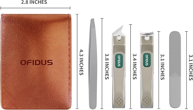 Nail Clippers Set Professional Stainless Steel Manicure Kit with Catcher, Curved & Oblique Clippers, Tweezers, and Nail File in Luxury Leather Case