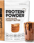 Clean Simple Eats Whey Protein Powder, Chocolate Peanut Butter Flavor Naturally Sweetened, 100% Grass Fed Protein Powder with Digestive Enzymes & No Artificial Ingredients, Gluten Free, 30 Servings