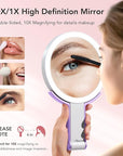 LitBear Travel Makeup Mirror with Light, Rechargeable Double-Sided 10X/1X Magnifying Mirror, Portable Lighted Beauty Mirror, 3 Color Lighting, Dimmable Touch Screen, Tabletop Handhold Hanging (Purple)