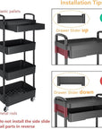 Calmootey 4-Tier Rolling Utility Cart with Drawer,Multifunctional Storage Organizer with Plastic Shelf & Metal Wheel,Storage Cart for Kitchen,Bathroom,Living Room,Office,Black