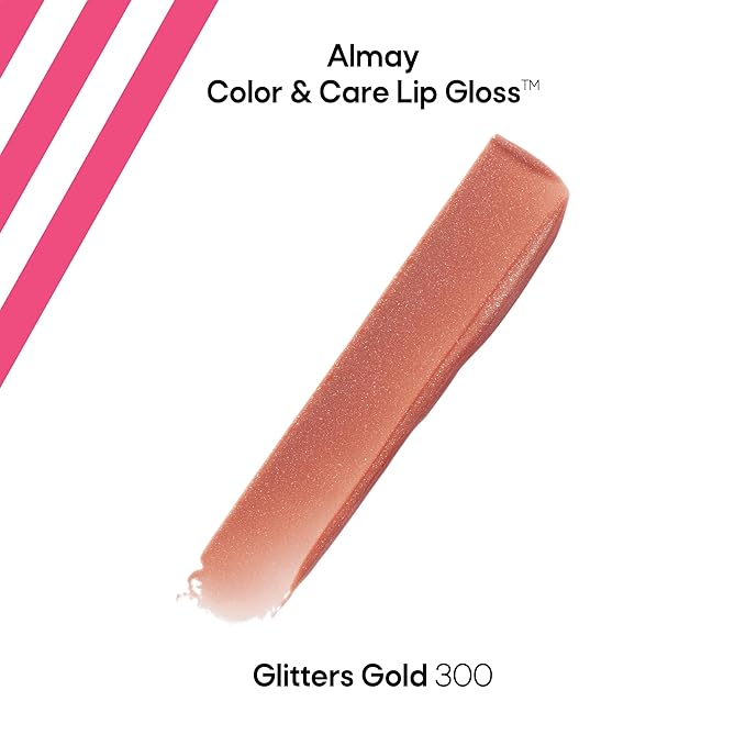 Almay Color & Care Hydrating Lip Gloss, Soft Natural Hues, Prebiotic Complex, Hyaluronic Filling-Sphere Technology, 300 Glitters Gold, 0.1 Fl Oz (Pack of 2)