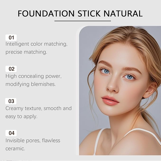 Blanc Cover Cream Stick,Korean Color-Changing Foundation Stick, Full Coverage Base Makeup， Dual-Ended with Detachable Brush for a Flawless Look (Natural)