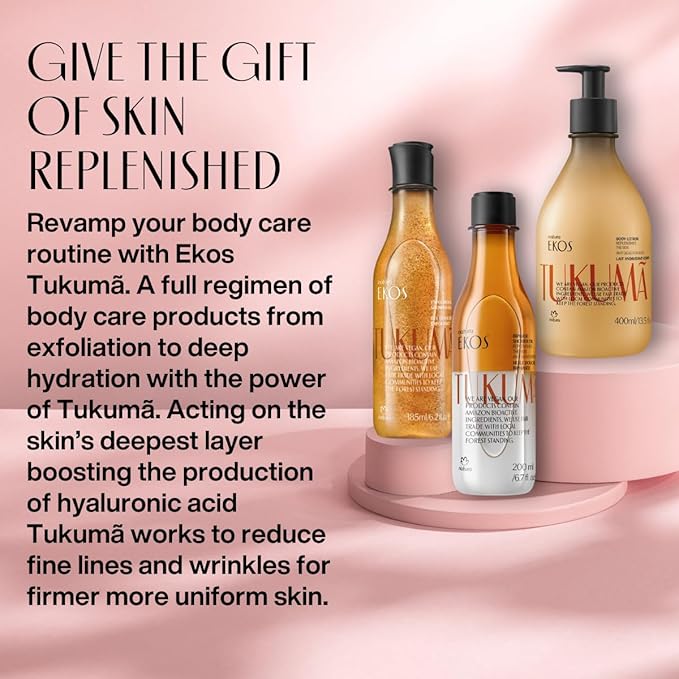 natura - Ekos Tukumã Collection Replenishing Gift Set (4 Products) - Body Lotion, Hand Cream, Shower Oil, and Shower Gel - Gift Box - Vegan Skin Care - Brazilian Beauty Secrets - Self Care & Body Care
