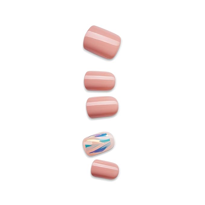 KISS imPRESS No Glue Mani Press On Nails, Design, 'Miracle', Pink, Short Size, Squoval Shape, Includes 30 Nails, Prep Pad, Instructions Sheet, 1 Manicure Stick, 1 Mini File