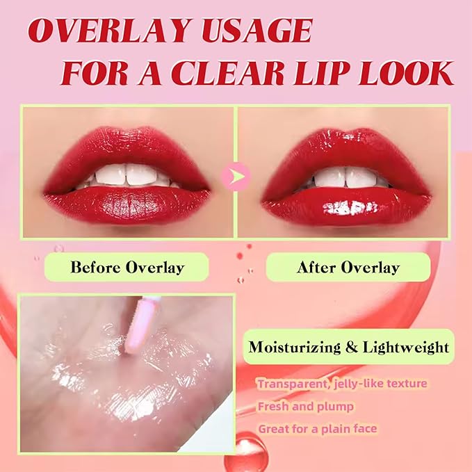 Hydrating Lip Oil，4PCS Fruit Transparent Lip Gloss Set，Big Brush Shiny Transparent Korean Lip Gloss Plumping，Non-sticky Tinted Toot Lip Balm for Lip Care，Repairing Primer Lip Oil Care Product