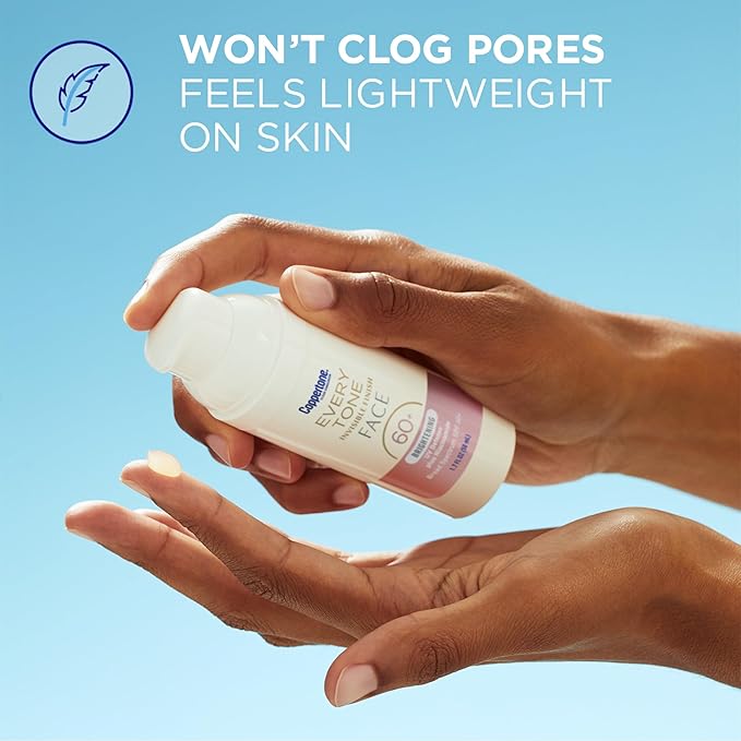 Coppertone Every Tone Invisible Finish Brightening UV Defense Face Sunscreen SPF 60+ with Niacinamide, Lightweight, Blends in Clear Sunscreen for All Skin Tones, 1.7 Fl Oz Pump Bottle