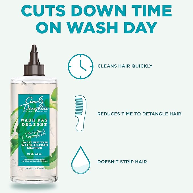 Carol’s Daughter Wash Day Delight Love at First To Foam Sulfate Free Shampoo with Aloe and Micellar Water, Paraben and Silicone Free, Micellar Shampoo for Kinky, Curly Hair, 16.9 fl oz