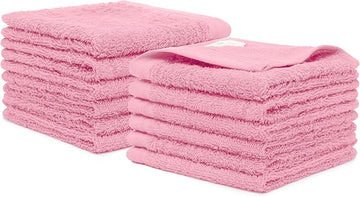 100% Cotton Washcloths Set 13” x 13” | Pink Rose Towels | Set of 12 Ultra Soft and Highly Absorbent Washcloths Sets for Bathroom, Gym, Hotel, Spa | Machine Washable Face Towel
