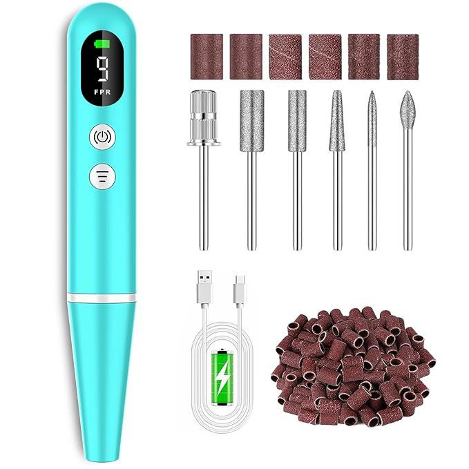 Cordless Electric Nail Drill File kit:Nail File Electric with 9 Speed LED Display for Acrylic Gel Dip Powder Polish,Professional Portable Manicure Pedicure Rechargeable for Home Salon Use (Green)