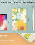 Rechargeable Travel Lighted Makeup Mirror with PU Leather Cover, Portable Travel Makeup Mirror with Lights, 3 Color Lighting,Touch Sensor Dimmable, Light Up Tabletop Cosmetic Mirror Folding Flower