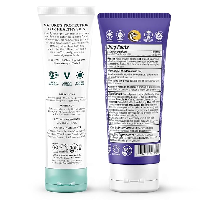 Badger SPF 50 Mineral Sunscreen and SPF 30 Mineral Face Sunscreen
