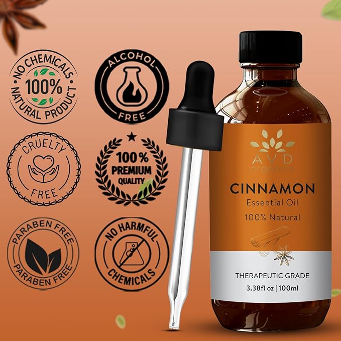 Cinnamon Essential Oil for Diffuser | 100% Pure & Natural | UNDILUTED Therapeutic Grade Cinnamon Oil | Perfect for Aromatherapy Relaxation Skin Care & More |3.38 fl. Oz