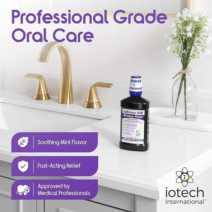ioRinse Maximum Relief (MR) Mouthwash - Dentist & Oncologist Approved & Recommended for Patients with Oral Mucositis, Mouth Sores, Oral Ulcers, Dry Mouth, Canker Sores and Mouth Irritation. Mint 1L