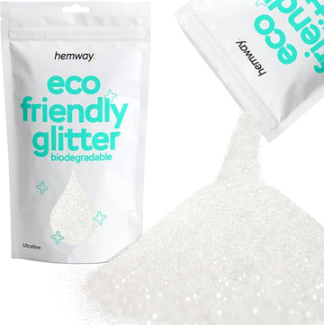 Hemway Eco Friendly Biodegradable Glitter 100g / 3.5oz Bio Cosmetic Safe Sparkle Vegan for Face, Eyeshadow, Body, Hair, Nail and Festival Makeup - Ultrafine (1/128" 0.008" 0.2mm) - White Iridescent