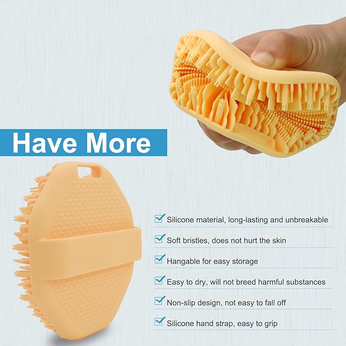 Silicone Body Scrubber，Exfoliating Body Scrubbers for use in Shower,Silicone Body Brush for Showering and Anti-Slippery Handles for All Skin Types(Orange)