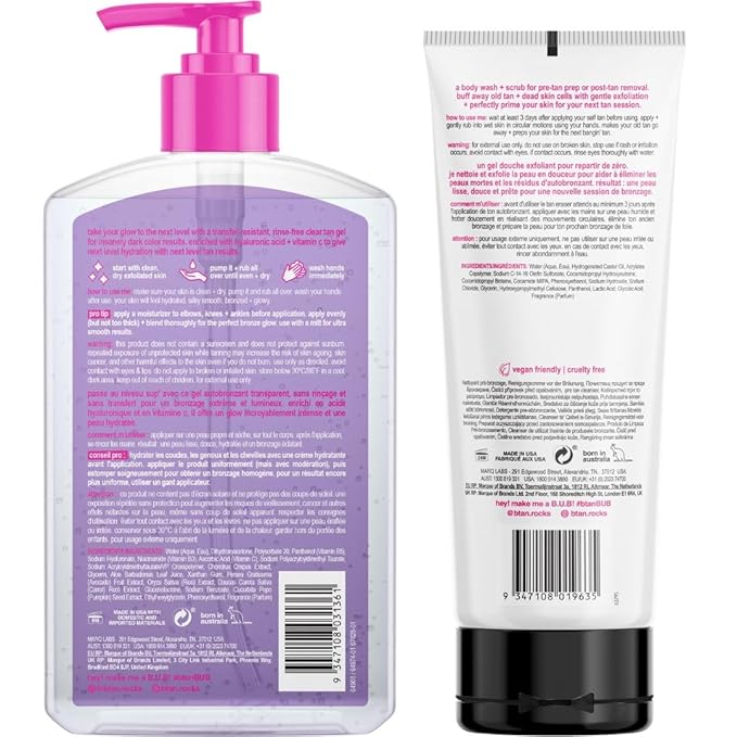 b.tan Clear Self Tanning Gel & Exfoliating Kit | Next Level + Erase Tan Repeat Bundle - 1 Hour Express, Transfer-Resistant Ultra Dark Fake Tanner, 2-in-1 Exfoliator Scrub & Body Wash with Mitt