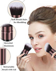 Retractable Kabuki Makeup Brush, 2 Pack Travel Powder Foundation Makeup Brush Face Blush Brushes for Blending Liquid, Blush, Bronzer, Buffing, Sunscreen,Flawless Cosmetics