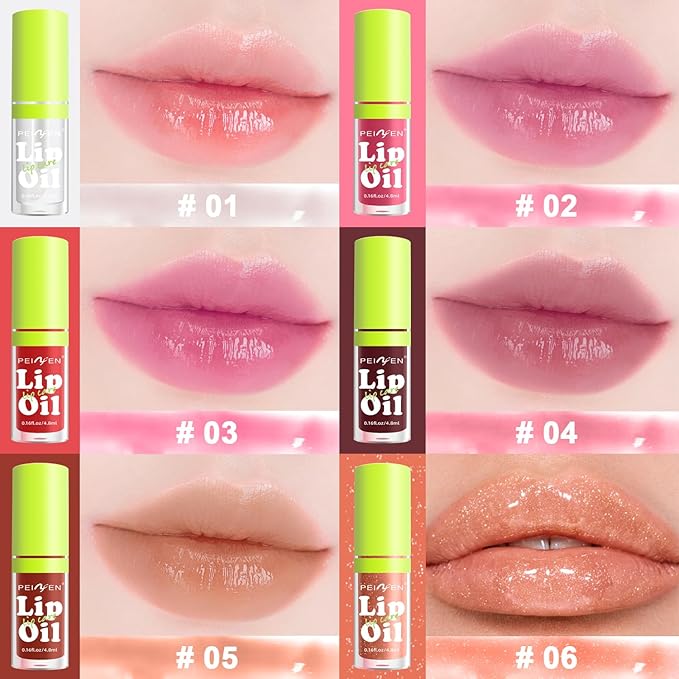 6 Colors Lip Gloss Set, Clear Lip Gloss and Glow Lip Oil for Woman, Moisturizing Lipgloss Pack, Non-sticky and Hydrating Fat Oil Lip Gloss