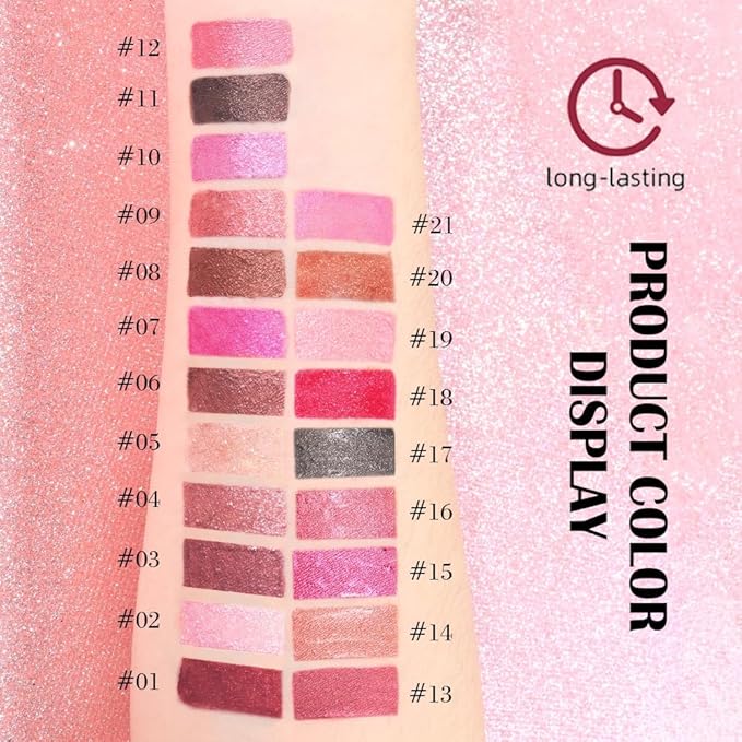 evpct Mauve Red Metallic Glitter Lip Liner and Lipstick Combo Lip Gloss Stain Set Makeup for Women Long Lasting Waterproof 24, Red Metallic Shimmer Frosted Iridescent Glossy Liquid Lipstick 13
