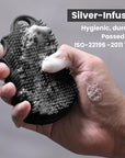 Silicone Body Scrubber Silver-Infused Dual-Sided 3-in-1 for Shower, Body Cleaning+Massage+Exfoliator Body Brush Buffer for Men and Women, Silicone Loofah, Non-Slip Handle (Gray)