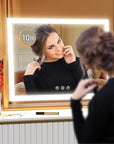 Lighted Makeup Mirror, 17.3"x13" Hollywood Vanity Mirror with Lights, Three Color Lighting Modes, and 5X Magnification Mirror, Smart Touch Control, 360°Rotation (Gold, Gift Box)