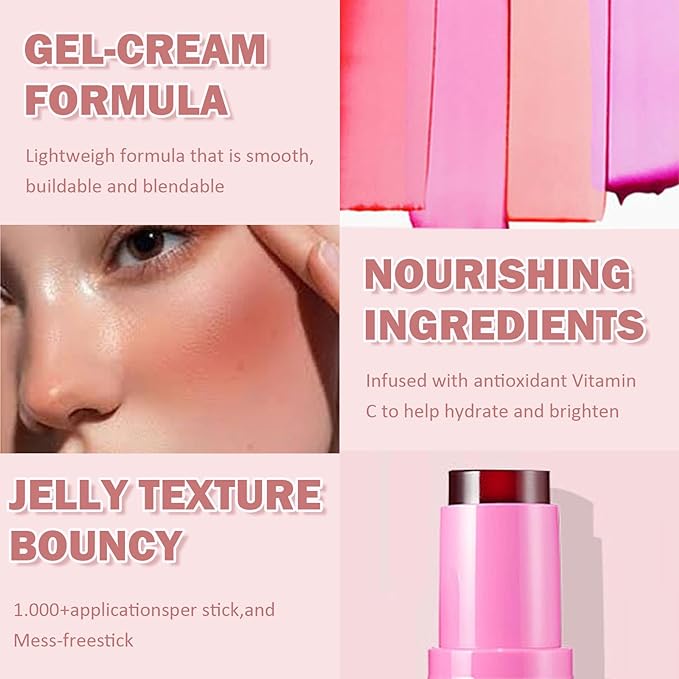Cooling Water Jelly Tint/Blush,Burst Spritz (Poppy Pink+Coral) Multi-Use Lip