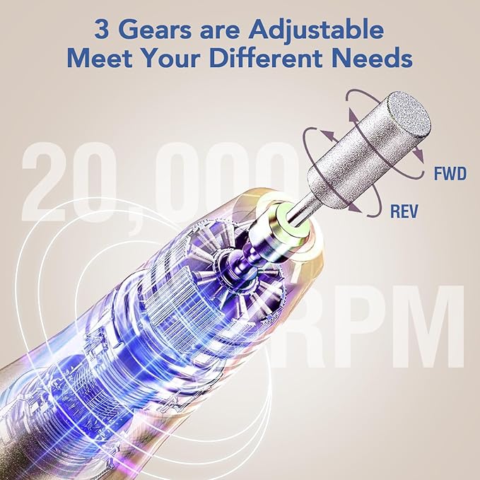 Mfish Professional Nail Drill Kit, Electric Nail File for Acrylic/Gel Nails,12 Bits, Adjustable Speeds, Portable Cordless Electric Nail Tools for Home & Salon Use