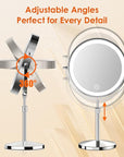 Makeup Mirror, 1X/30X Magnification with 3 Level LED Lights, 5000 mAh Rechargeable Double Sided 9” Magnifying Mirror with 360° Rotation, Perfect for Precision Grooming and Makeup, Women Gift