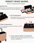 AROUS 5 in 1 Rolling Makeup Train Case Cosmetology Case on Wheels Large Cosmetic Organizer Travel Cart for Hairstylist Artist Nail Beauty Salon Barber,Gold
