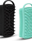 2 PC Silicone Body Scrubber, 2 in 1 Exfoliating Shower Bath Scrubber, Soft Silicone Loofah for Sensitive Skin, Shower Hair Scalp Massager, Easy to Clean, Lather Well (Black&Green)