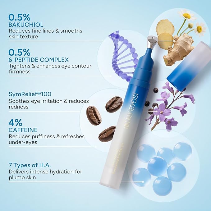 Renewing Eye Serum, Firming Hydrating Eye Cream with Bakuchiol Caffeine Hyaluronic Acid for Reduces Fine Lines, Dark Circles & Puffy Bags, Eyes Care with Zamak Applicator, 0.5 fl. oz