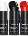 Black & Red & White Face Body Paint Stick, White Foundation Makeup, Football Baseball Eye Black Stick, Professional Halloween Face Makeup Kit for Zombie Clown Vampire Skeleton Joker Costume
