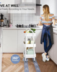 EAGMAK 3 Tier Utility Rolling Cart, Metal Storage Cart with Handle and Lockable Wheels, Multifunctional Storage Organizer Trolley with Mesh Baskets for Kitchen, Living Room, Office, Garage (White)