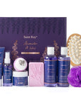 Bath and Body Gift Basket for Women and Men - Lavender Relaxing Spa Set With Massage Body Rush, Bath Bomb - Birthday Gifts for Her, Mom - Unique Self Care Idea