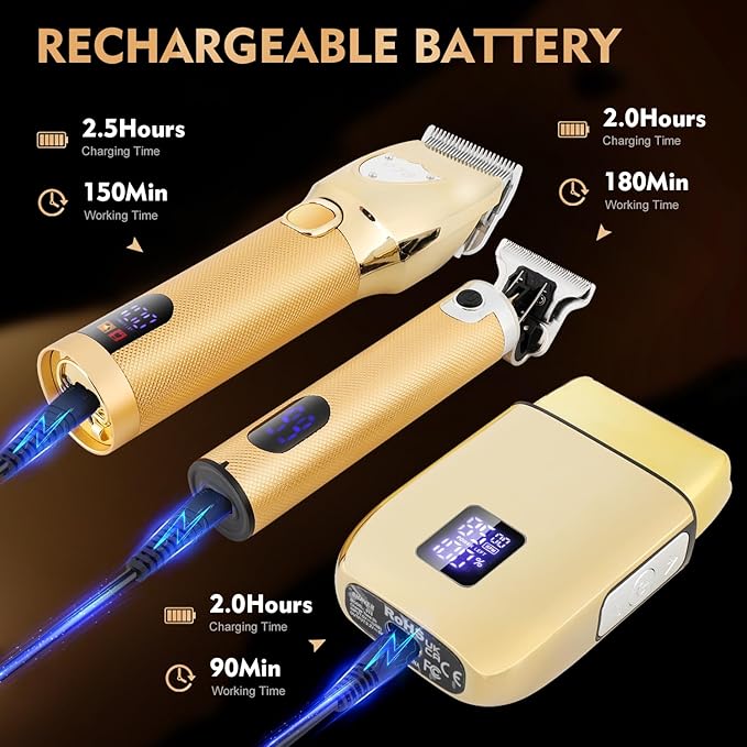Suttik Hair Clippers for Men Professional, Cordless Beard Trimmer & Electric Shavers for Men, Mens Hair Clippers and Trimmer Kit for Barber with Case, Gold
