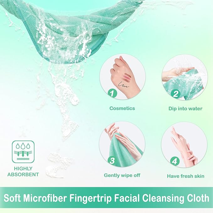Nugilla Makeup Remover Cloth 12 x 12 Inch, Reusable Makeup Remover Towels for Washing Face, 6 Pack Washable Microfiber Face Cloth Fast Drying Washcloth, Green