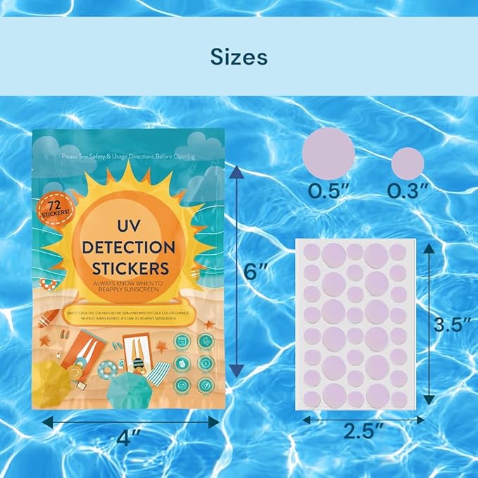 UV Stickers for Sunscreen - 36 PCS UV Detection Stickers, Kid Friendly Sun Protection Reminder, Sunscreen Patches, Summer and Beach Vacation Essentials (36)