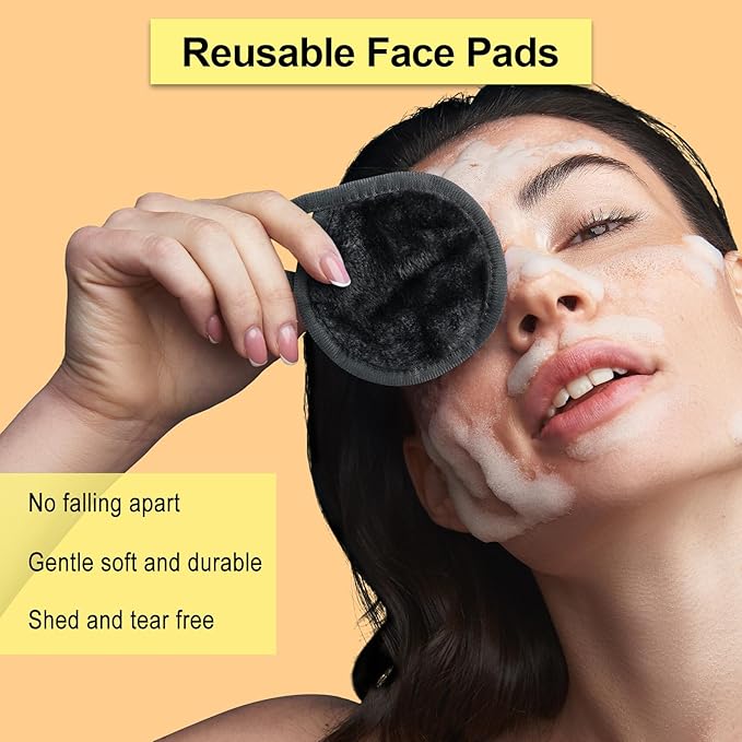 Nugilla 18 Packs Reusable Makeup Remover Pads with a Washable Laundry Bag, Resuable Microfiber Round Towel Skin Face Towels, Soft Makeup Remover Cloth, Fast Drying Washcloth (Grey)