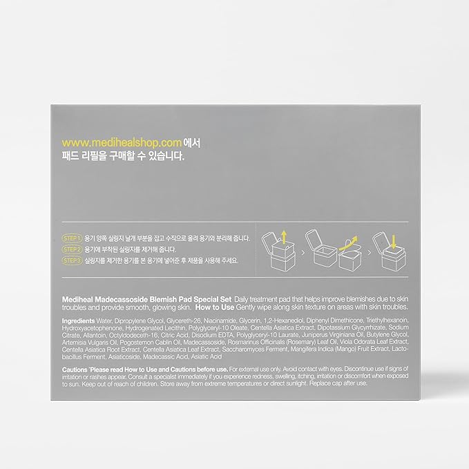 (Only Refill) Mediheal Madecassoside Blemish Pad (100) - Cotton Facial Toner Pads for Anti Blemish to Improved Uneven Skin Tone - Vegan Gauze