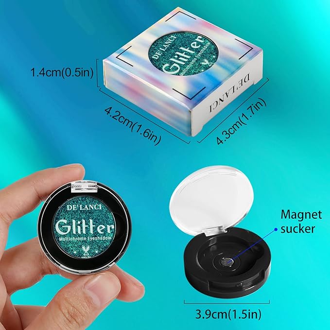DE'LANCI Duo Chrome Green Eyeshadow Single, Multichrome Green Glitter Eye Shadow Intense Pigmented, Metallic Emerald Shimmer Blue Peacock Teal Eyeshadow for Festival Everyday Eyes Makeup, Long-Lasting