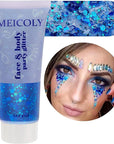 MEICOLY Blue Face Body Glitter,Halloween Face Glitter Gel,Festival Rave Accessories,Patriotic Veterans Day Independence Day 4th of July Pride Face Paint Makeup,Sparkling Mermaid Body Glitter for Women