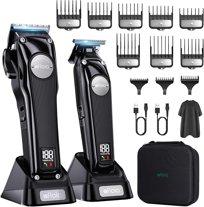 Professional Hair Clippers Trimmer for Men - Cordless Barber Clippers Set with High Torque Brushless Motor & DLC Coated Detachable Blade& Charging Stand, Premium Gifts for Men
