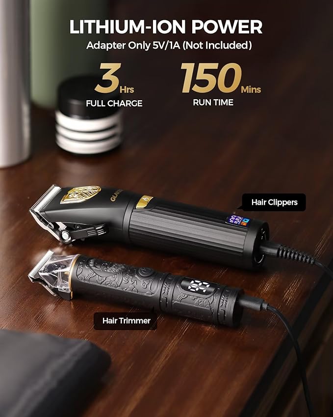 GLAKER Hair Clippers for Men Professional, Cordless Clippers for Hair Cutting, Mens Hair Clippers and Trimmer Kit for Barber with LED Display 15 Guide Combs