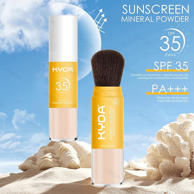 KYDA 2 Pcs Mineral Sunscreen Powder for Face & Scalp, Mineral Scalp Sunscreen SPF 35, Lasting Oil Control Matte Loose Setting Powder, Lightweight Breathable for All Skin Type, Translucent