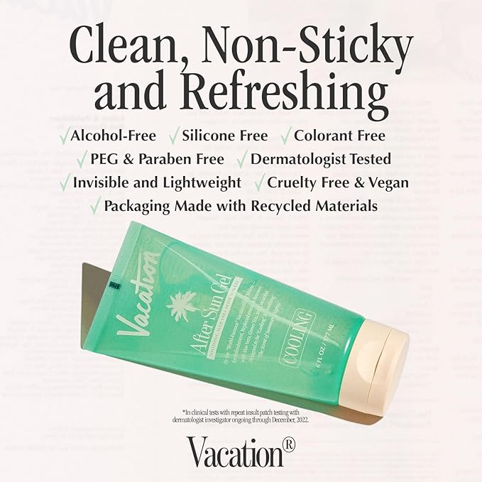 VACATION After Sun Gel + Airfreshener Bundle, Soothing Aloe Vera Gel for Sunburn Relief, Hydrating After Sun Care, Non-Sticky Cooling Aloe Gel, Sunburn Relief, Alcohol Free, 6 fl. oz.