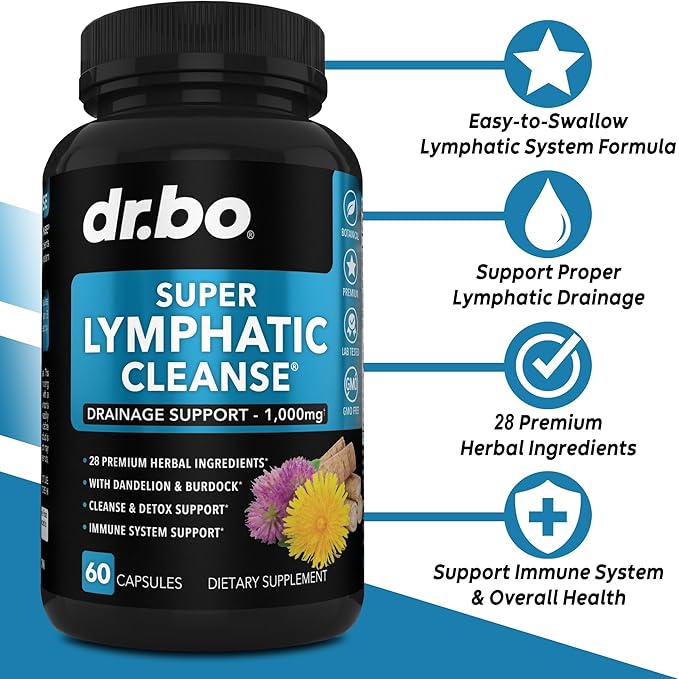 Lymphatic Drainage Supplements Pills - Lymphatic Support Total Herbal Cleanse Products with Echinacea, Ginger, Dandelion, Red Root & Red Clover Supplement - Lymph Node Detox Lymphatic System Drainage