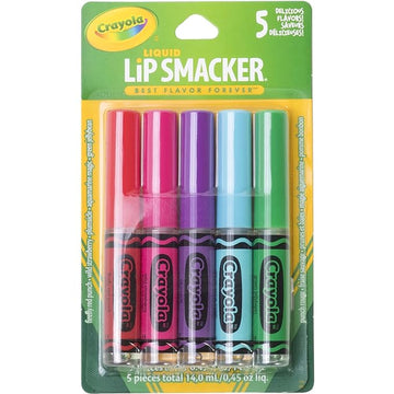 Lip Smacker Crayola Liquid Lip Gloss 5 Party Pack, 0.45 Fl. Oz, Firefly Red Punch, Wild Strawberry, Plumsicle, Aquamarine Magic, Green Jelly Bean